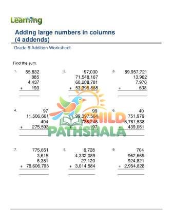 Addition Lage Numbers In Columns 4 Addends D
