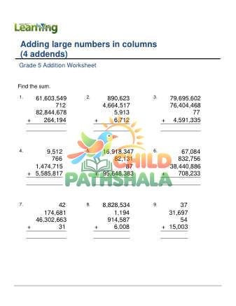 Addition Lage Numbers In Columns 4 Addends F