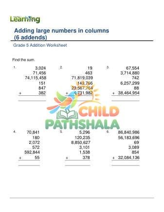 Addition Lage Numbers In Columns 6 Addends C