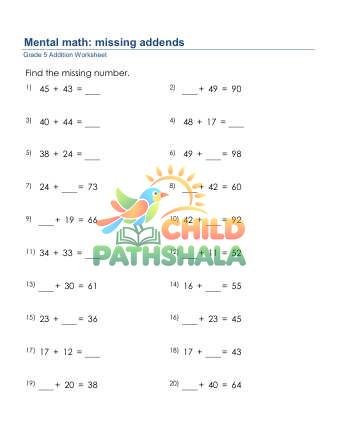 Addition Missing Number 4 Digit B Worksheet for Grade 5