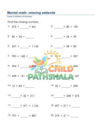 Addition Missing Number 4 Digit C