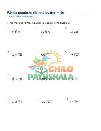 Divide Whole Numbers By Decimals B