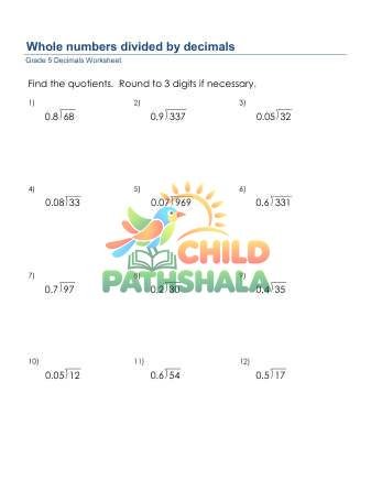 Divide Whole Numbers By Decimals C