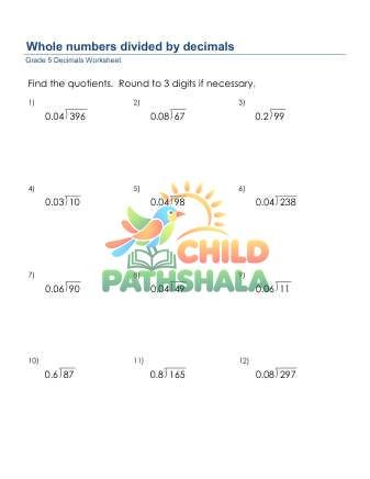 Divide Whole Numbers By Decimals D Worksheet for Grade 5