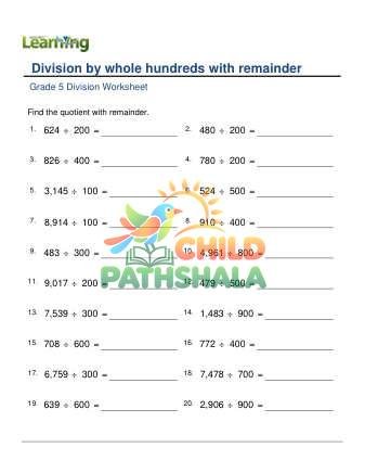 Division Whole Hundreds With Remainder F Worksheet for Grade 5