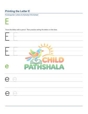 Printing Letters E Worksheet for Grade 1