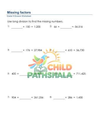 Missing Factor Solve By Long Division C Worksheet for Grade 5