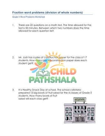 Word Problems Divide Whole Numbers Fractions C
