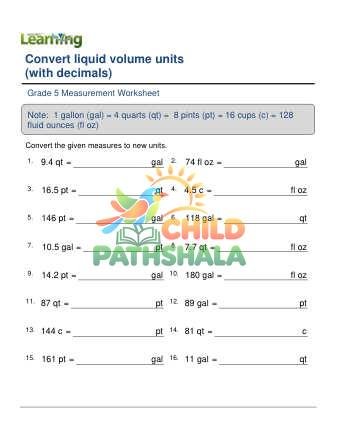 Converting Fluid Volume Units Decimals A Worksheet for Grade 5