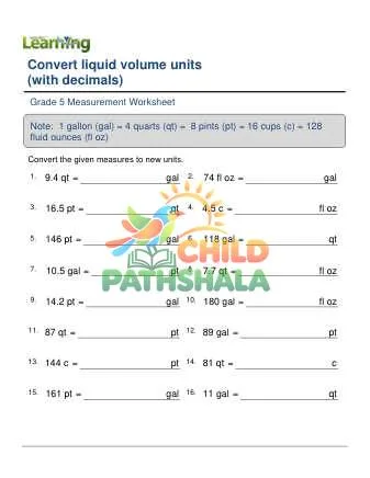 Preview of Converting Fluid Volume Units Decimals