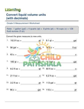Converting Fluid Volume Units Decimals B