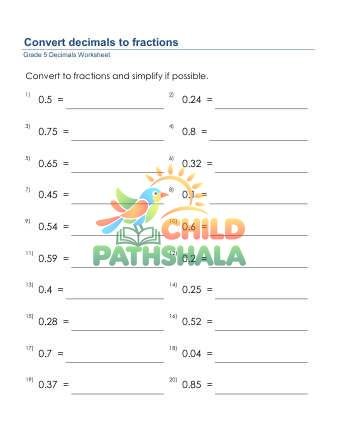 Decimals To Fractions B Worksheet for Grade 5