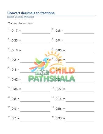 Decimals To Fractions No Simplify B Worksheet for Grade 5