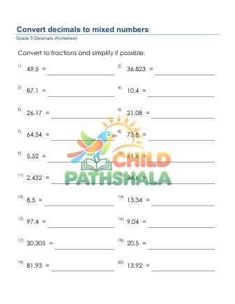 Decimals To Mixed Numbers C