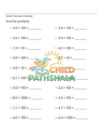 Dividing Decimals 1d By 10 100 1000 B