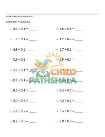 Dividing Decimals 1d Quotient Whole Number A Worksheet for Grade 5
