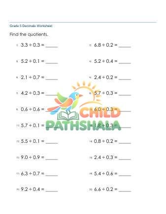 Dividing Decimals 1d Quotient Whole Number B