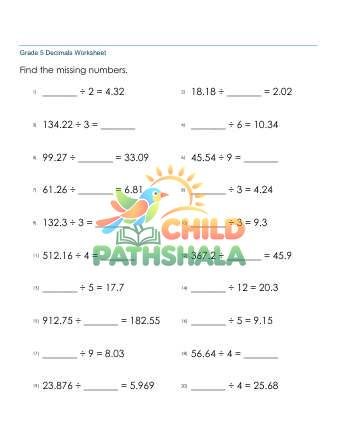 Dividing Decimals 2d By Whole Number Missing D