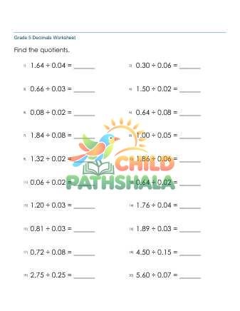 Preview of Dividing Decimals 2d Quotient Whole Number A