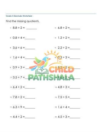 Dividing Decimals By Whole Number A