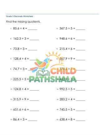 Dividing Decimals By Whole Number C