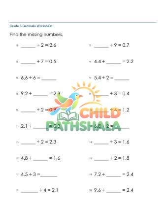 Dividing Decimals By Whole Number Missing A Worksheet for Grade 5