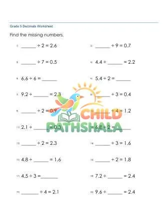 Preview of Dividing Decimals By Whole Number Missing