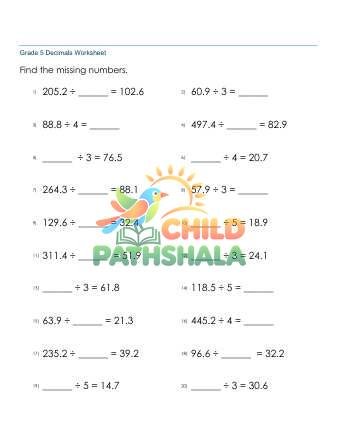 Dividing Decimals By Whole Number Missing D