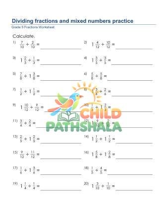 Dividing Fractions Mixed Numbers Practice A