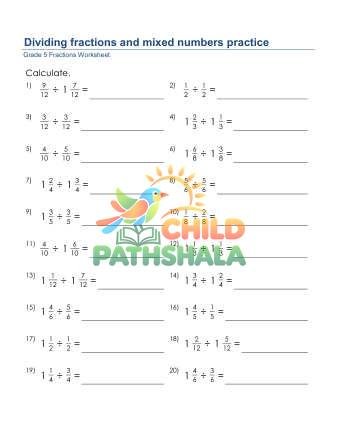 Dividing Fractions Mixed Numbers Practice B
