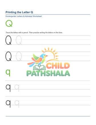 Printing Letters Q Worksheet for Grade 1