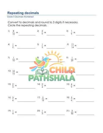 Preview of Fractions To Decimals Repeating