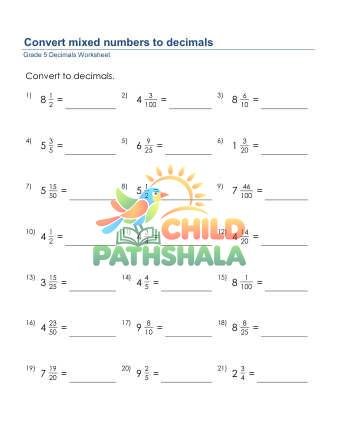 Fractions To Decimals Various Denominators B