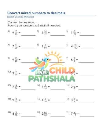Fractions To Decimals Various Denominators C Worksheet for Grade 5