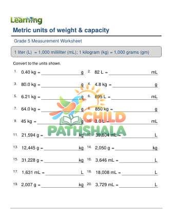 Metric Units Weight Capacity Decimals B