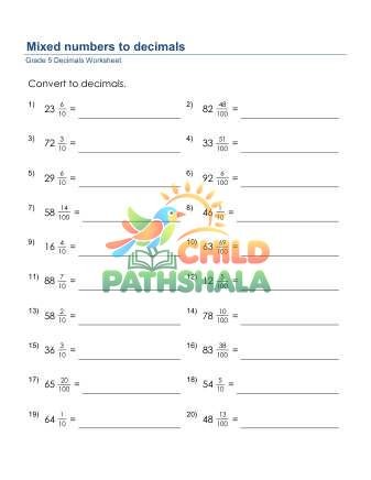 Mixed Numbers To Decimals A