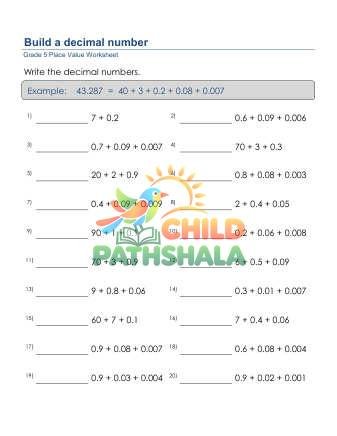 Place Value 5 Digit Decimals A Worksheet for Grade 5