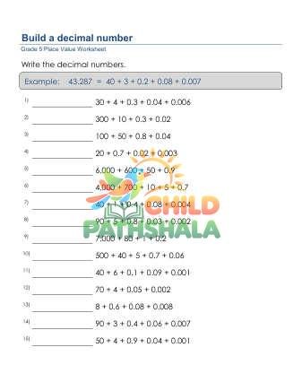 Place Value 5 Digit Decimals E