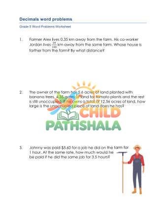 Word Problems Decimals D Worksheet for Grade 5