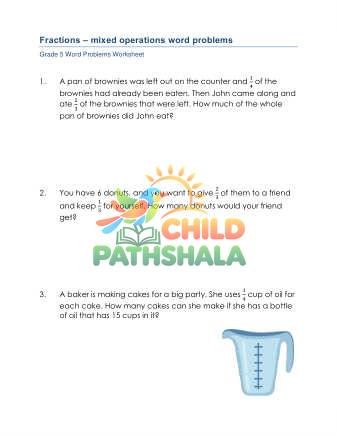 Word Problems Fractions Mixed Practice C Worksheet for Grade 5