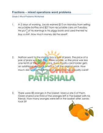 Word Problems Fractions Mixed Practice D