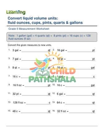 Converting Fluid Volume Units All A Worksheet for Grade 5