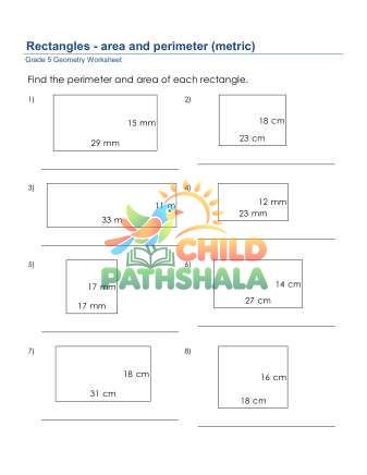 Preview of Geometry Rectangles Area Perimeter Metric B