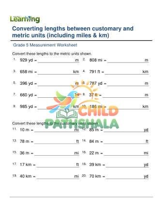 Converting Lengths Customary Metric Long C Worksheet for Grade 5