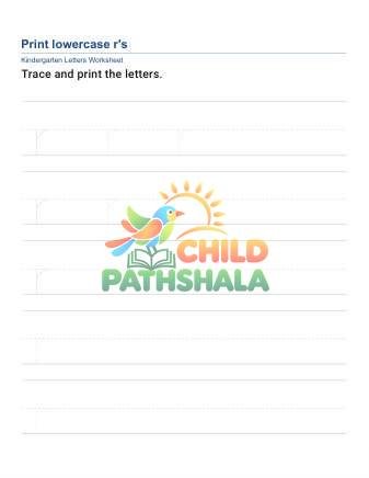 Printing Lowercase Letters R Worksheet for Grade 1