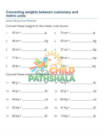 Converting Weights Customary Metric B Worksheet for Grade 5