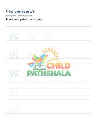 Printing Lowercase Letters W Worksheet for Grade 1