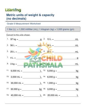 Metric Units Weight Capacity D Worksheet for Grade 5