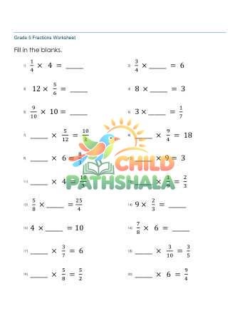 Fractions Multiply Whole Number Missing B Worksheet for Grade 5