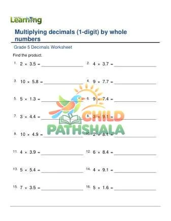 Preview of Multiplying Decimals 1 Digit By Whole Numbers